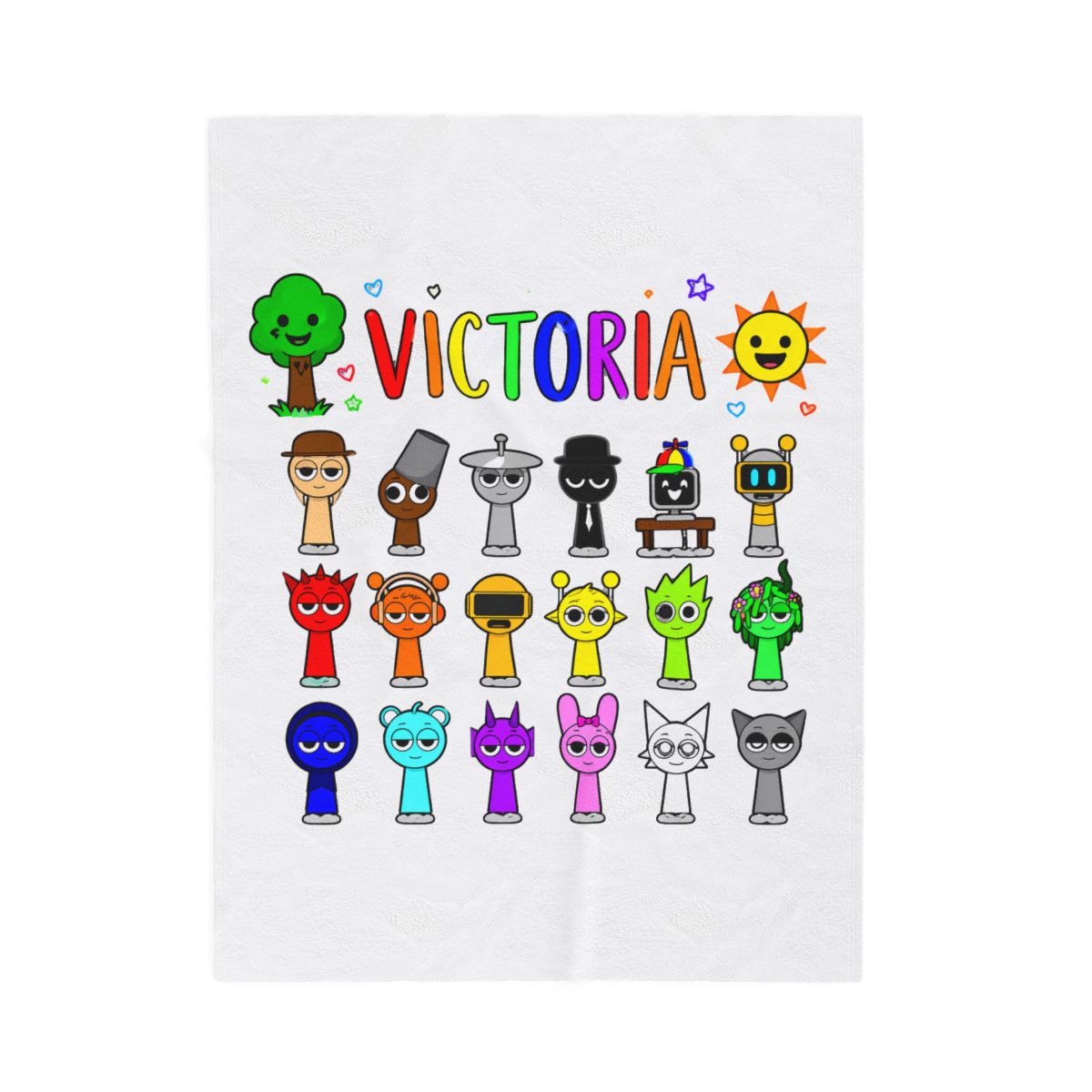 Victoria Rainbow Cartoon Characters Throw Blanket | Playful Home Decor